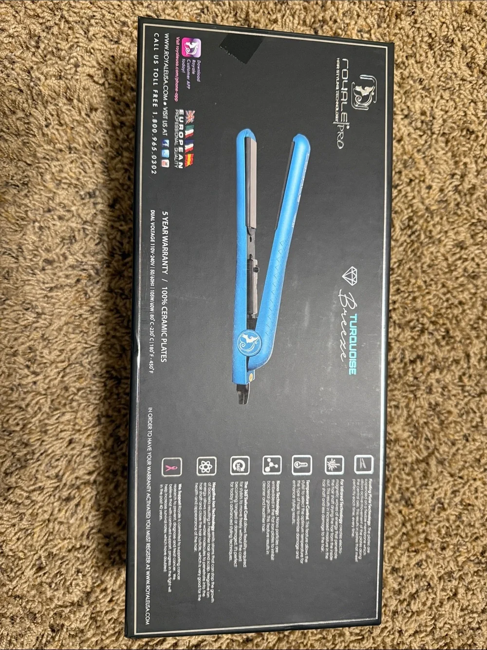 Royal & Pro Black Flat Iron Box with Blue Mosaic Design